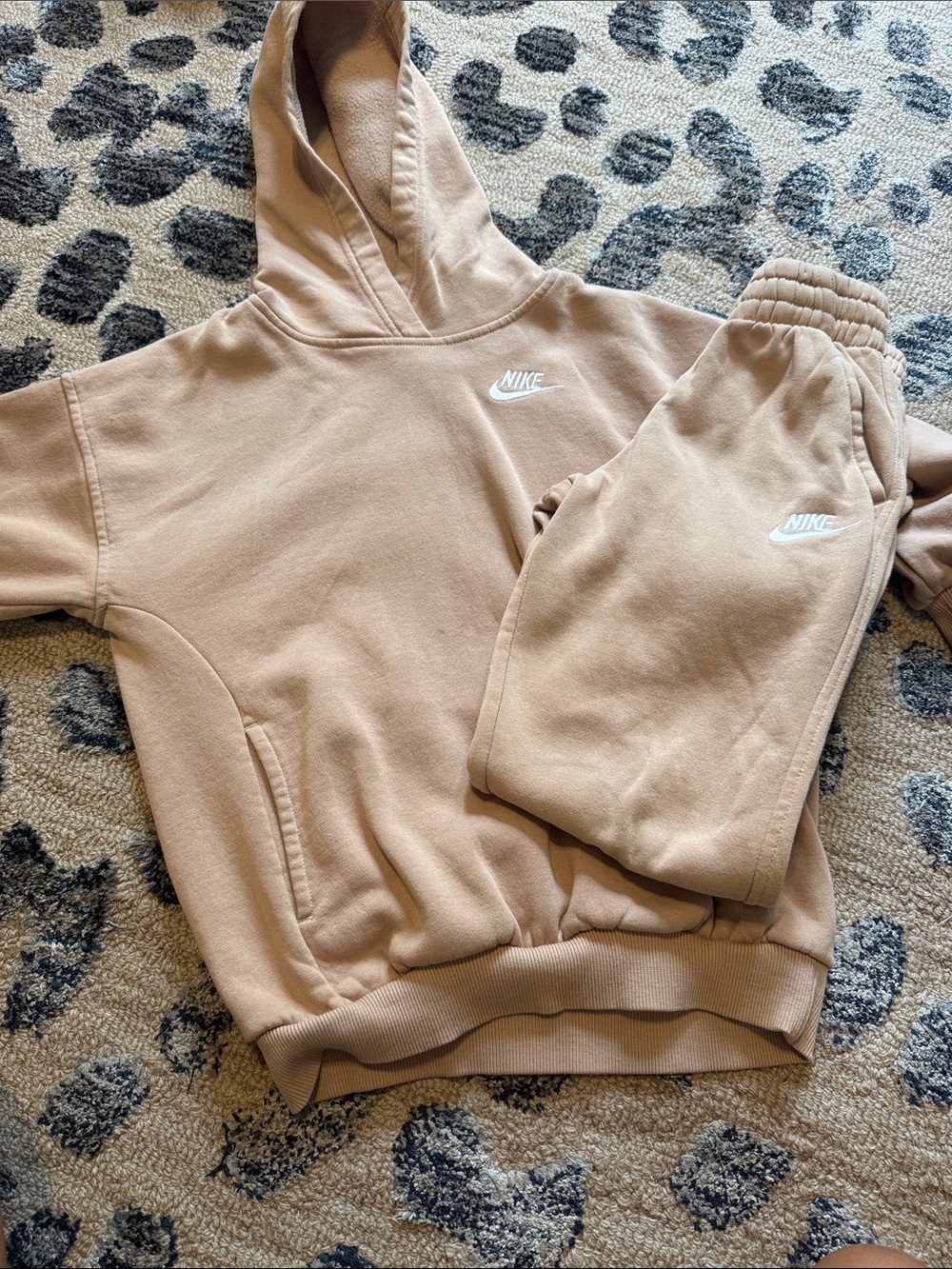 Nike Kids Beige Hoodie & Jogger Set with White Logo